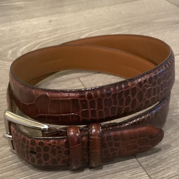 Polo Ralph Lauren Mens Alligator Leather Belt 34 In 85 CM Brown Classic Preppy - Picture 6 of 12